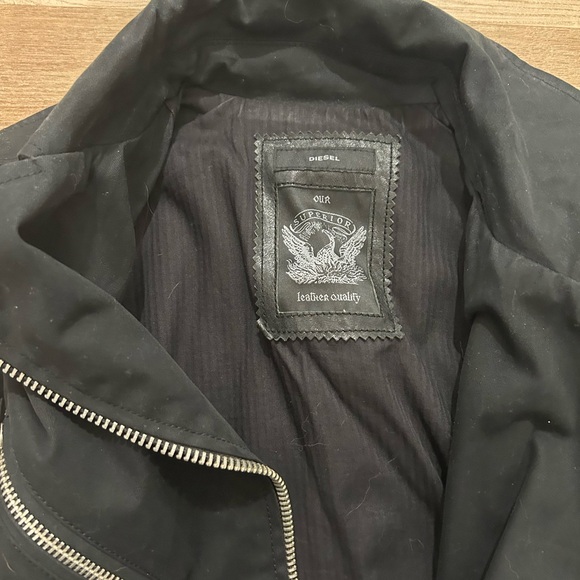Diesel Black Leather Sleeved Moto Jacket - Picture 2 of 4